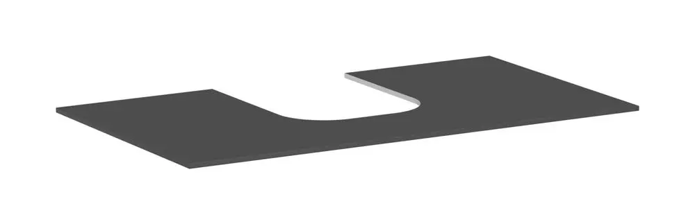 Schwarze Konsole mit mittigem Ausschnitt, geeignet für einen Aufsatzwaschtisch. Marke Hansgrohe, funktionale Gestaltung ohne zusätzliche Verzierungen.